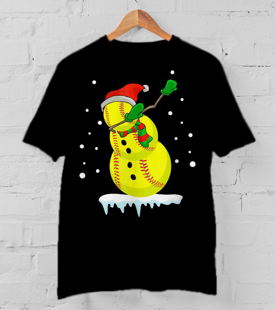 Dabbing Snowman Softball Christmas Fun T-Shirt