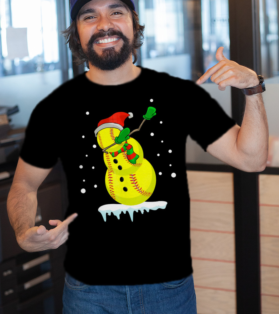 Dabbing Snowman Softball Christmas Fun T-Shirt