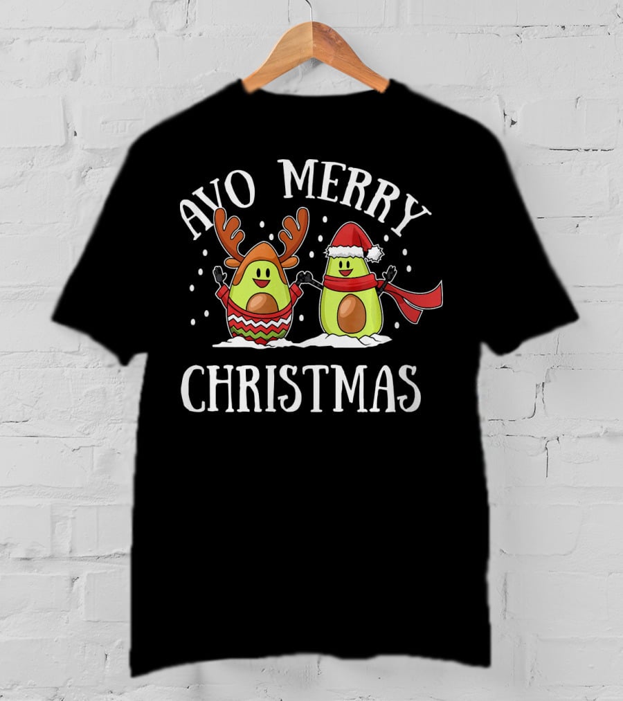 Avo Merry Christmas Avocado With Reindeer Antlers And Santa Hat T-Shirt