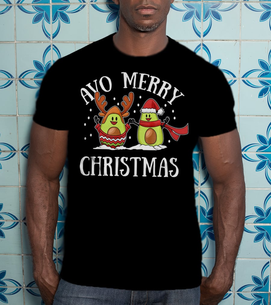 Avo Merry Christmas Avocado With Reindeer Antlers And Santa Hat T-Shirt