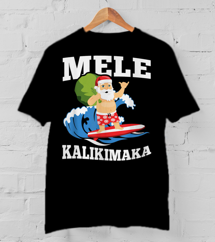 Mele Kalikimaka Surfing Santa Hawaiian Christmas Wave T-Shirt