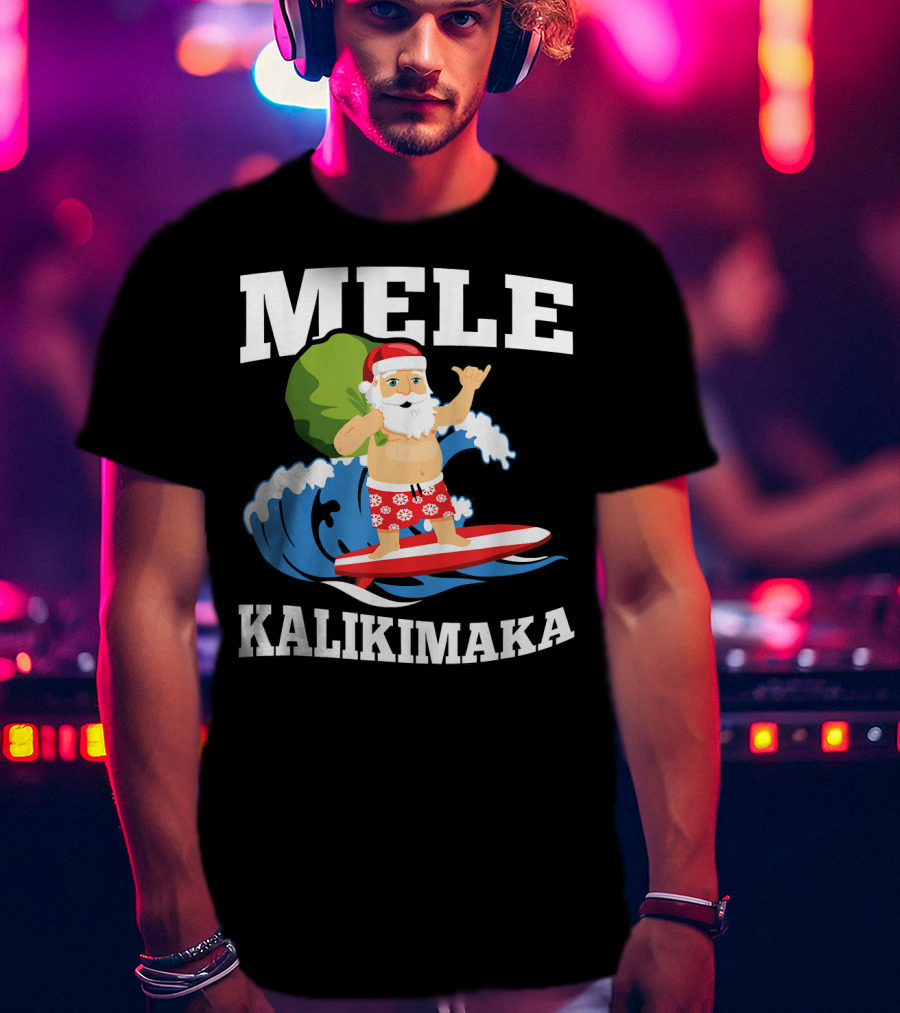 Mele Kalikimaka Surfing Santa Hawaiian Christmas Wave T-Shirt