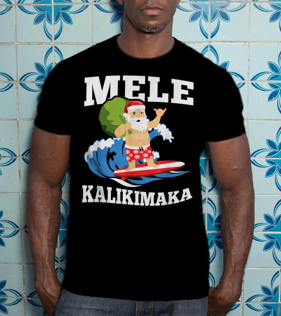 Mele Kalikimaka Surfing Santa Hawaiian Christmas Wave T-Shirt