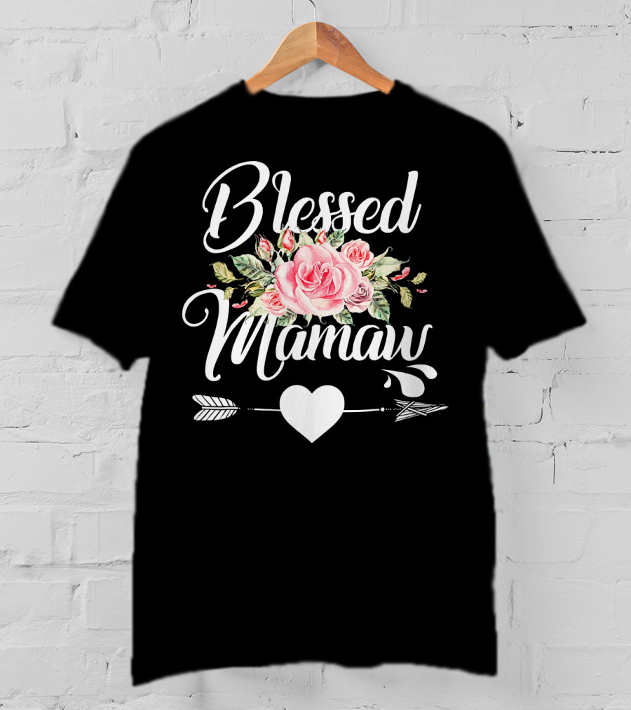 Blessed Mamaw Floral Rose Heart Arrow T-Shirt