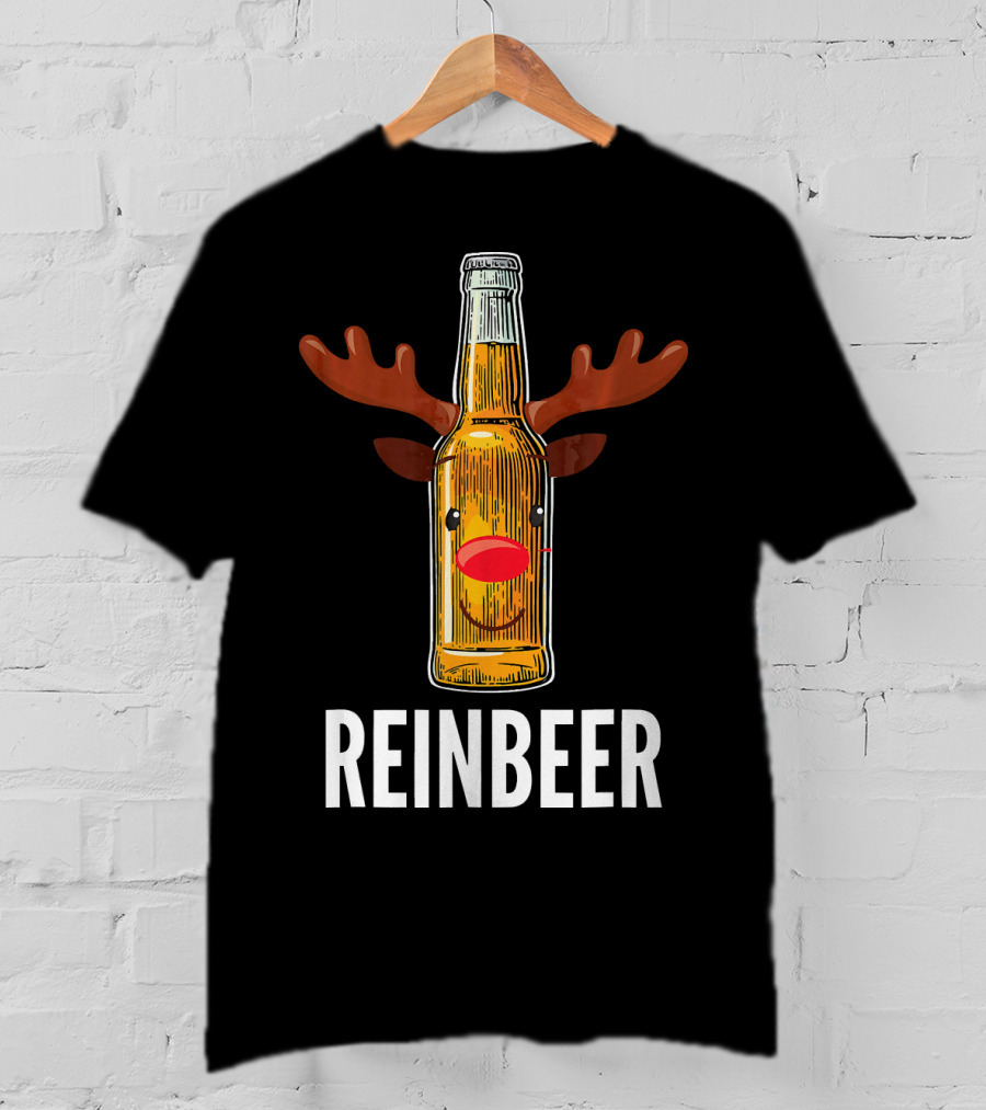 Reinbeer Beer Bottle Reindeer Antlers Funny Christmas T-Shirt