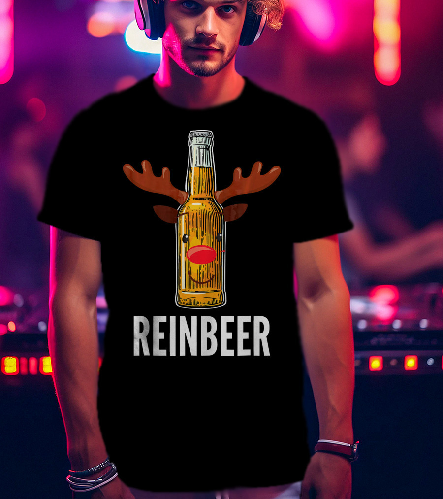 Reinbeer Beer Bottle Reindeer Antlers Funny Christmas T-Shirt