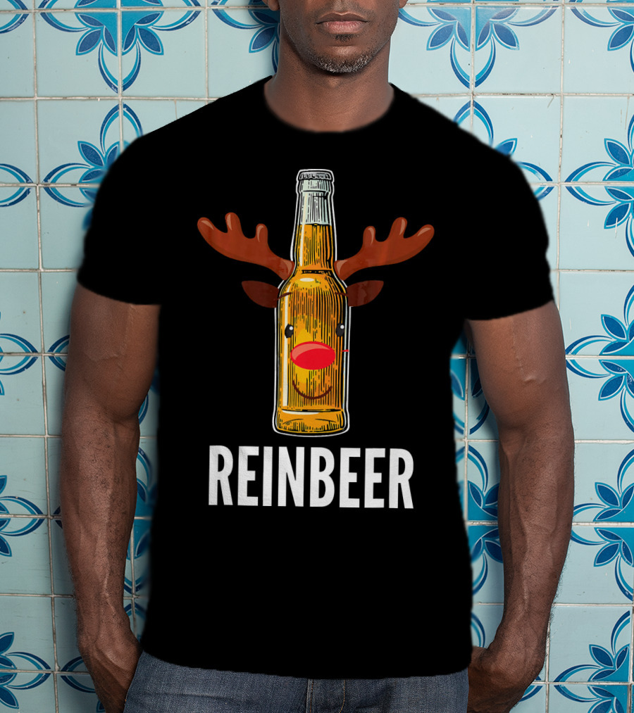 Reinbeer Beer Bottle Reindeer Antlers Funny Christmas T-Shirt