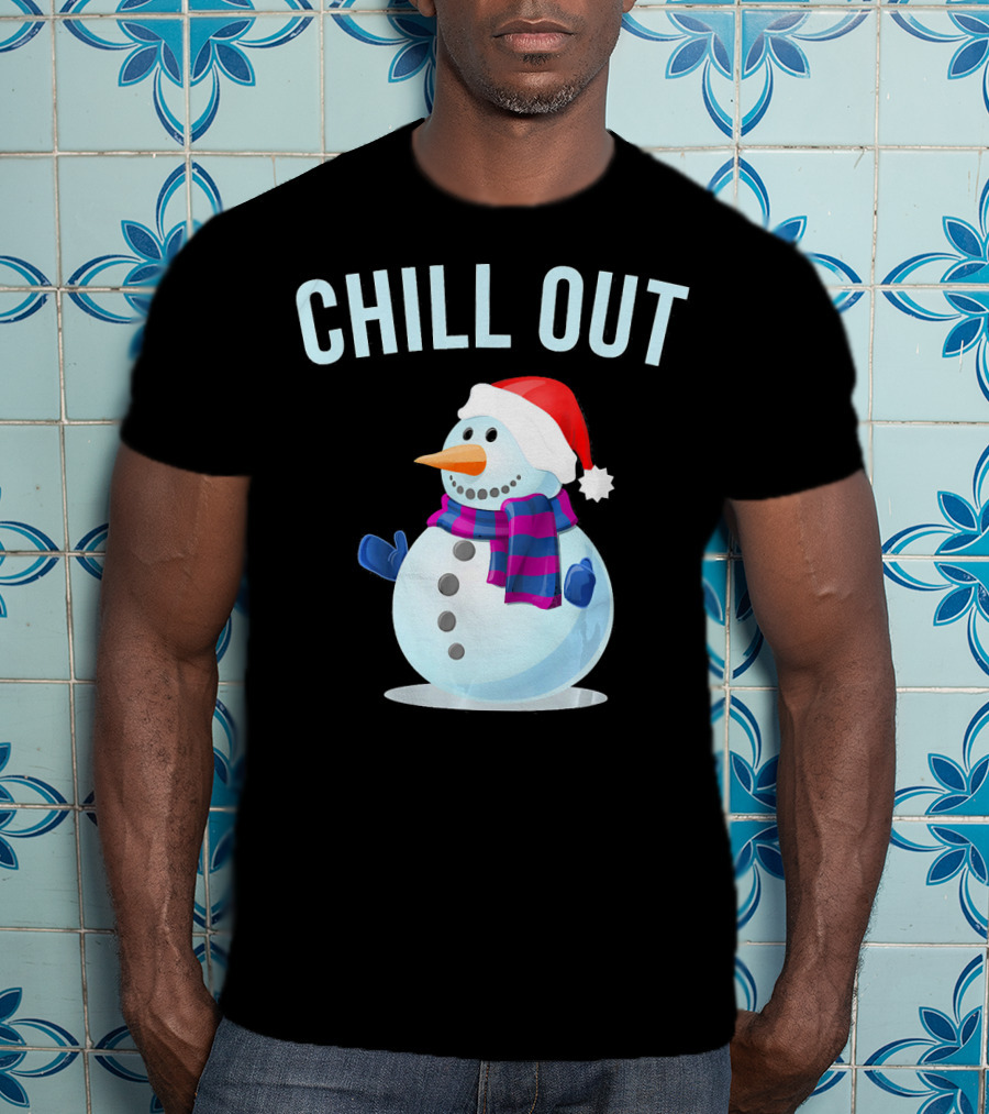 Chill Out Snowman Santa Hat And Scarf Winter Vibes T-Shirt