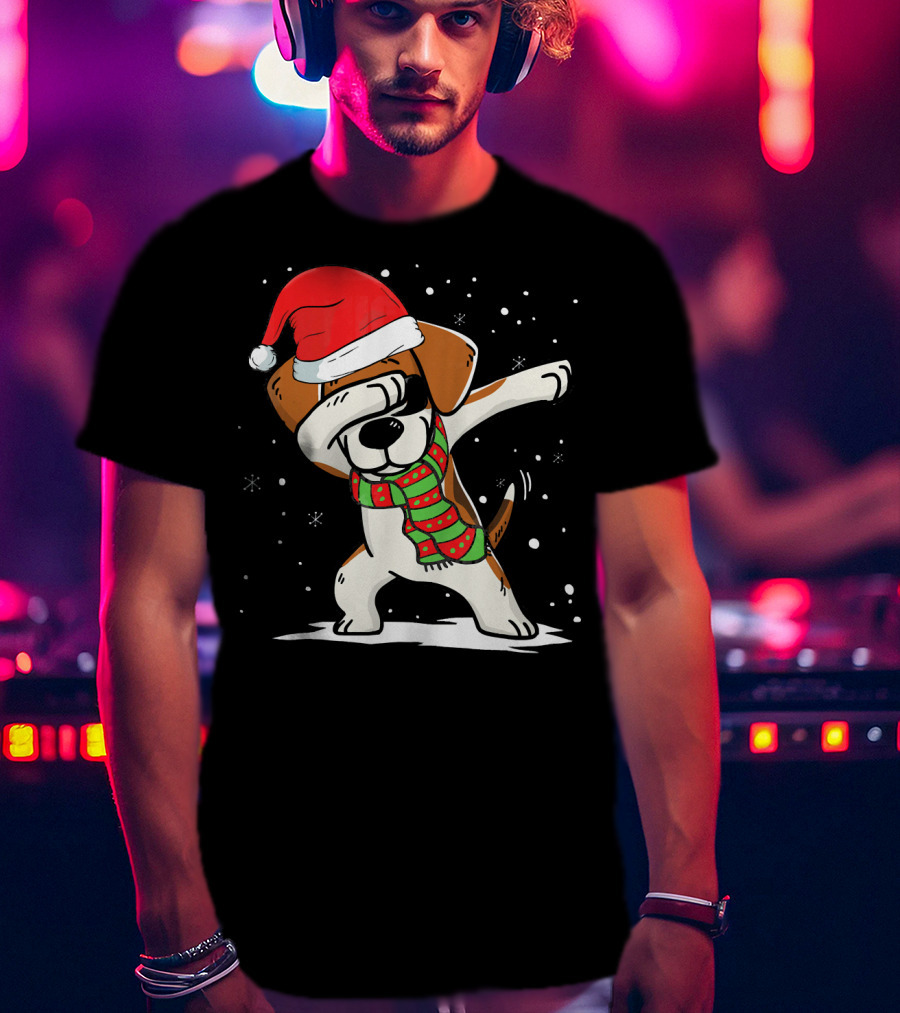 Dabbing Beagle Santa Christmas Dog Dance T-Shirt