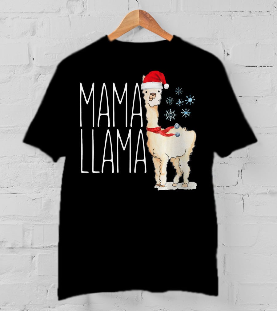 Mama Llama Christmas Snowflakes Santa Hat T-Shirt