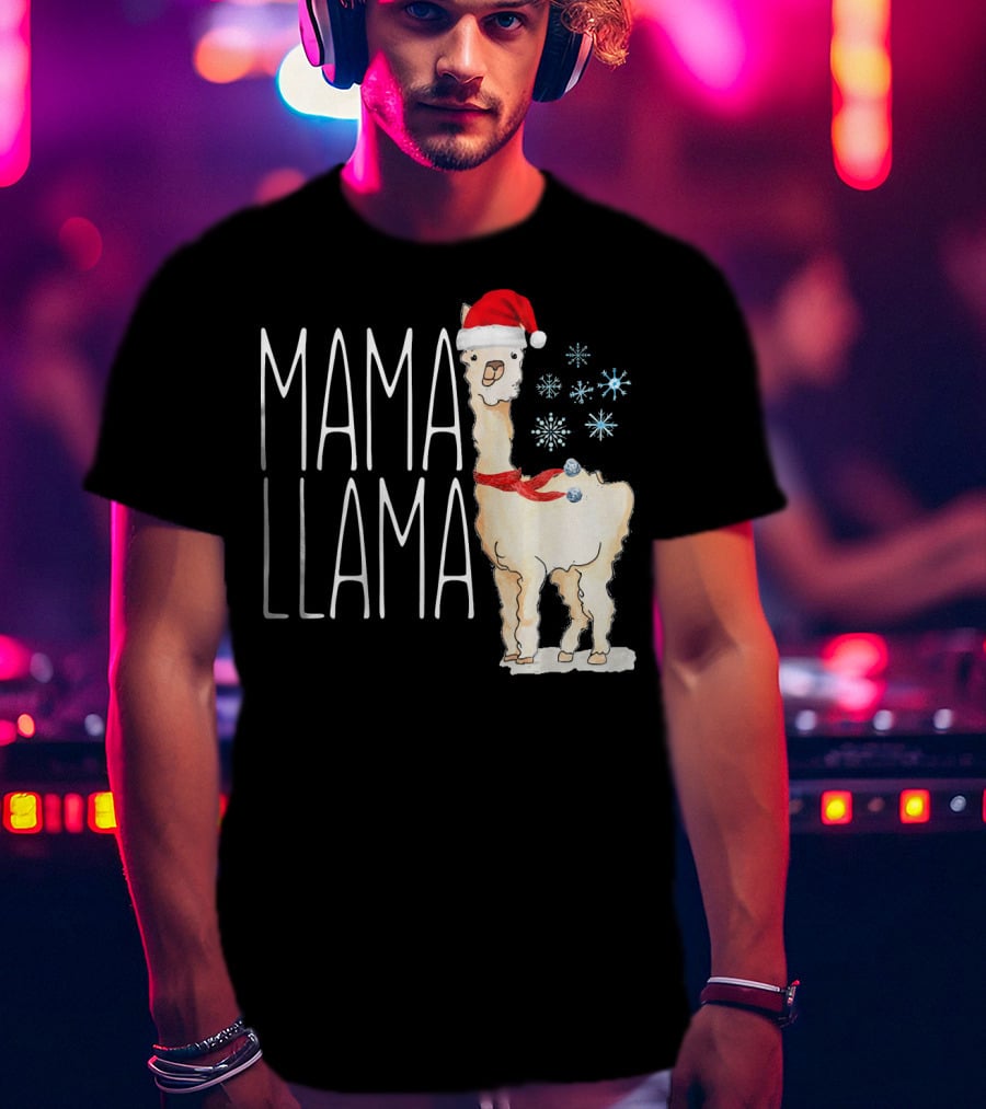 Mama Llama Christmas Snowflakes Santa Hat T-Shirt