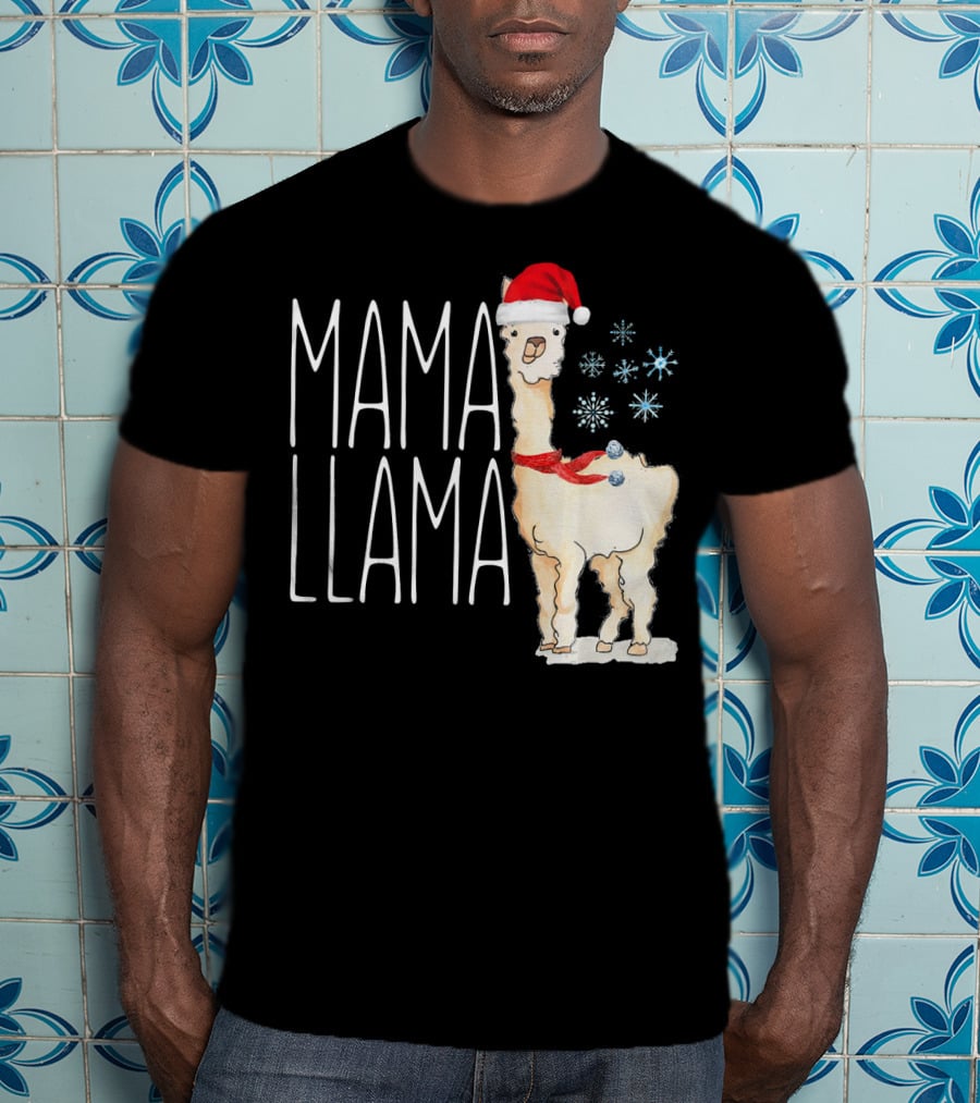 Mama Llama Christmas Snowflakes Santa Hat T-Shirt