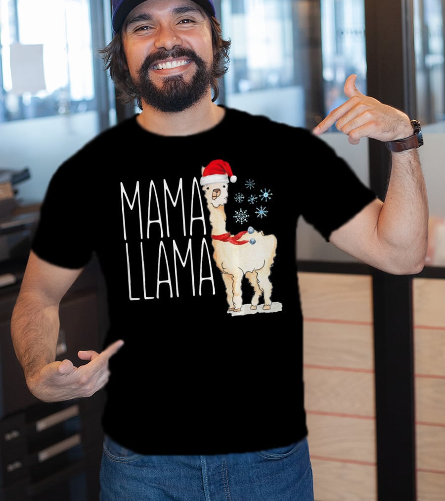 Mama Llama Christmas Snowflakes Santa Hat T-Shirt