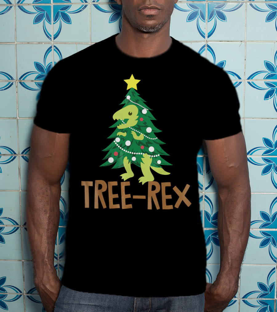 Tree Rex Christmas Dinosaur Pun T-Shirt