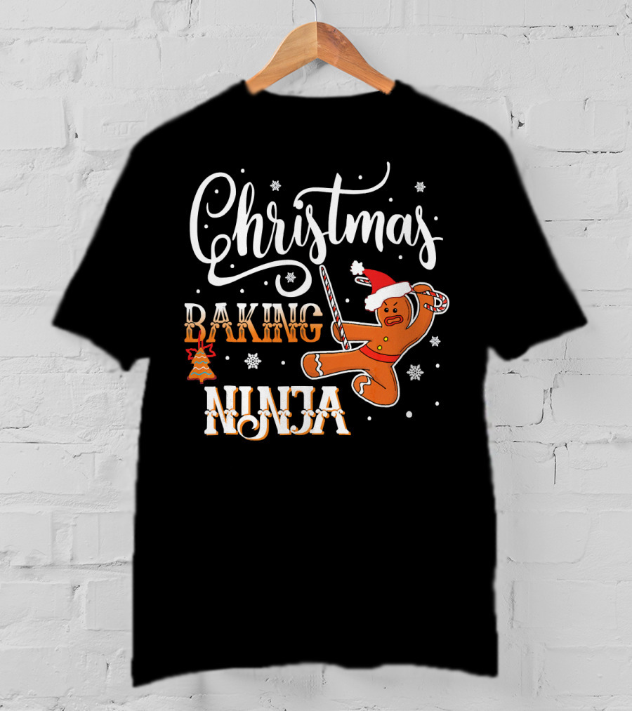 Christmas Baking Ninja Gingerbread With Santa Hat And Candy Cane T-Shirt