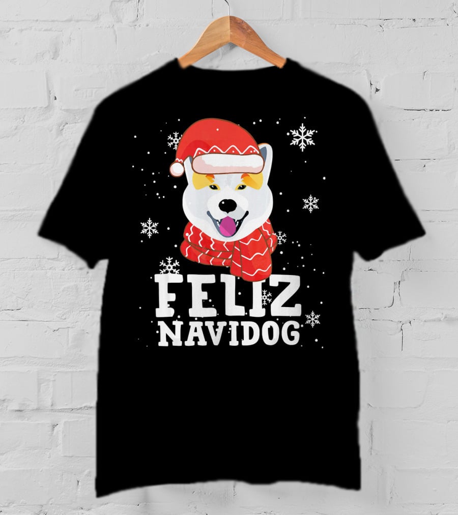 Feliz Navidog Shiba Inu Santa Hat Snowflakes T-Shirt