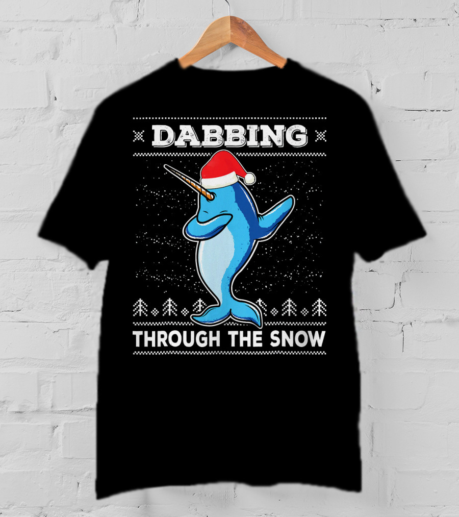 Dabbing Through The Snow Narwhal With Santa Hat T-Shirt
