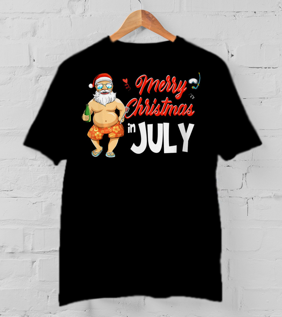 Merry Christmas In July Santa Claus Summer Beach Vibes T-Shirt