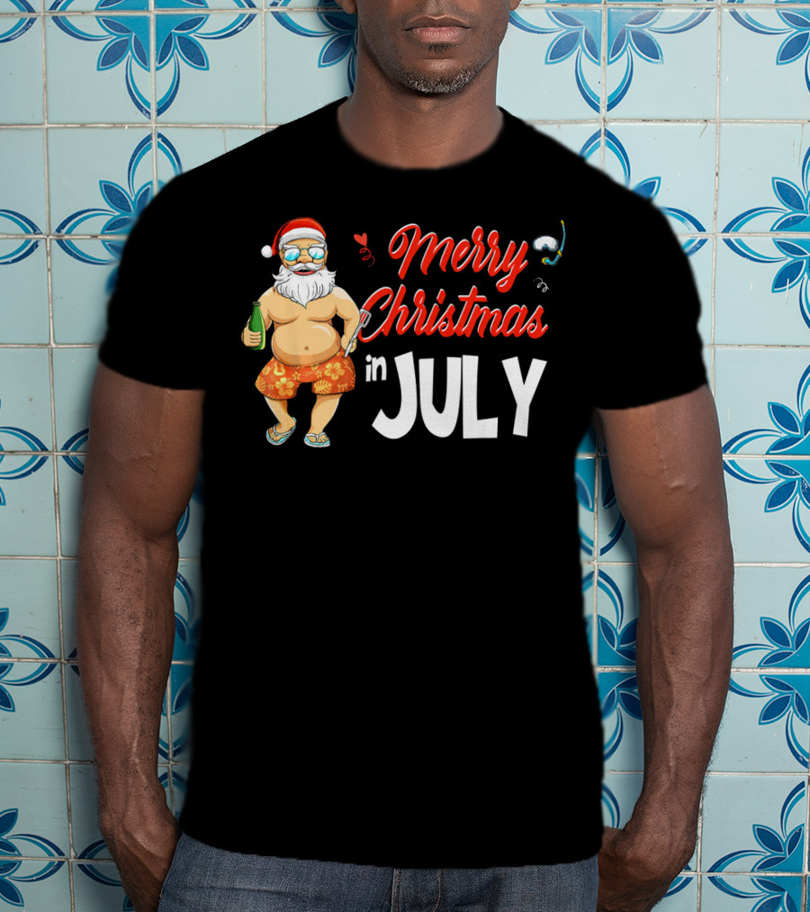 Merry Christmas In July Santa Claus Summer Beach Vibes T-Shirt