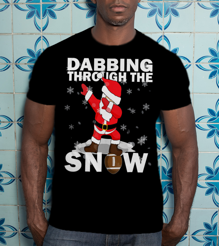 Dabbing Through The Snow Football Santa Dabbing T-Shirt
