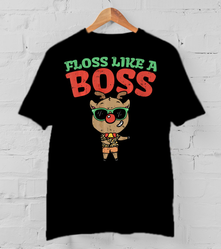 Funky Reindeer Floss Like A Boss In Shades And Festive Attire T-Shirt