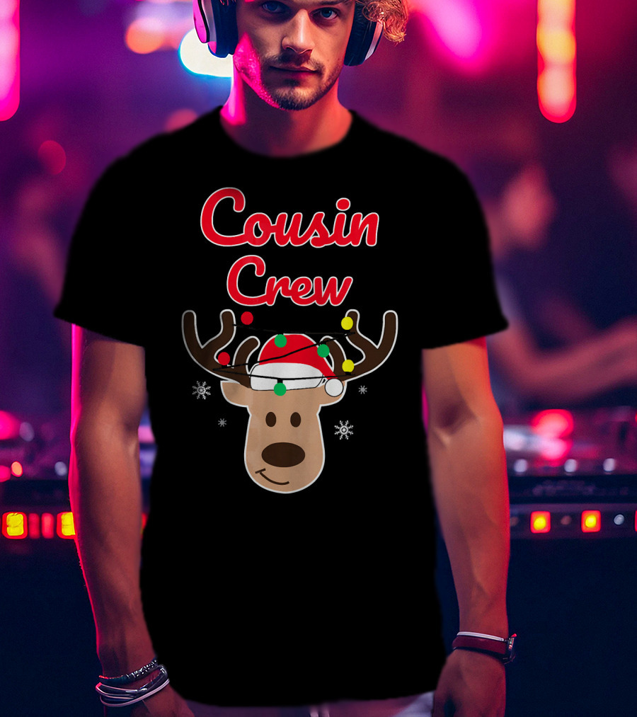 Cousin Crew Christmas Reindeer Hat Snowflakes T-Shirt