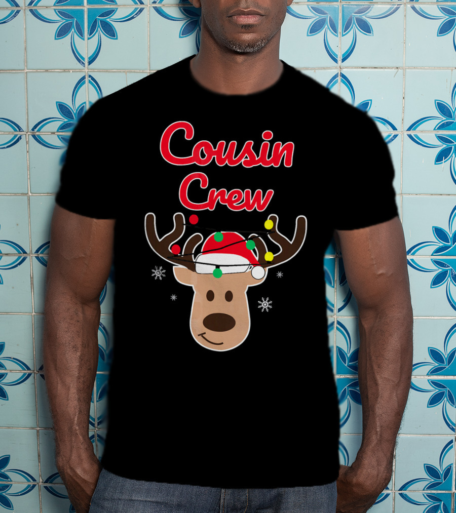 Cousin Crew Christmas Reindeer Hat Snowflakes T-Shirt