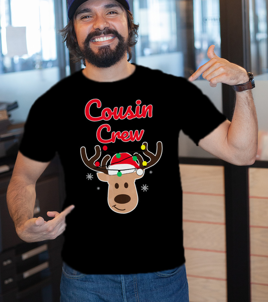 Cousin Crew Christmas Reindeer Hat Snowflakes T-Shirt