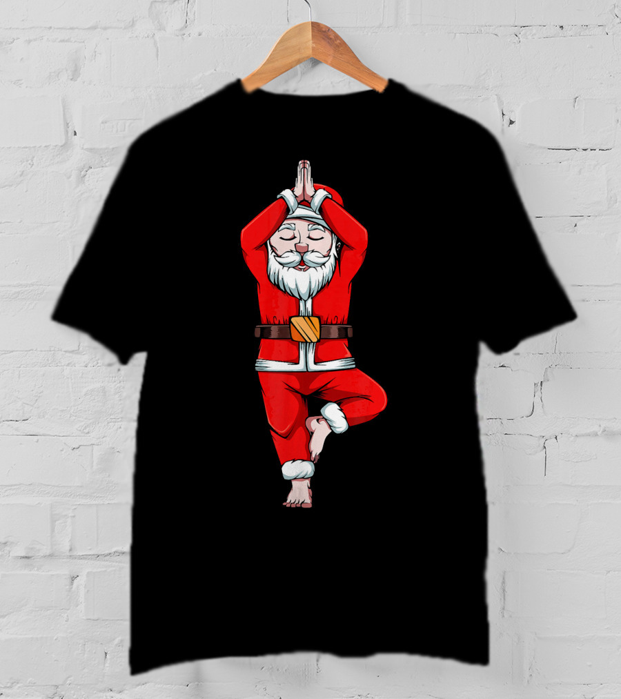 Funny Santa Claus Yoga Pose Meditation Tree Zen Relaxation T-Shirt