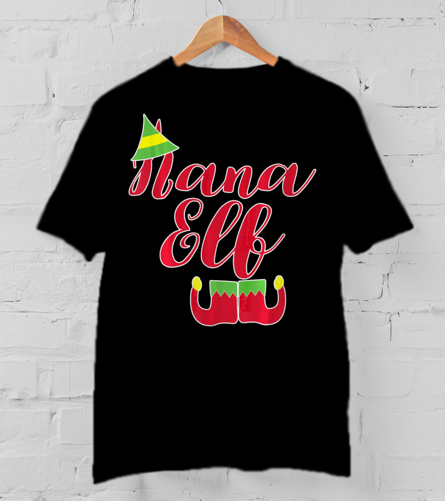 Nana Elf Funny Christmas With Elf Hat And Shoes T-Shirt