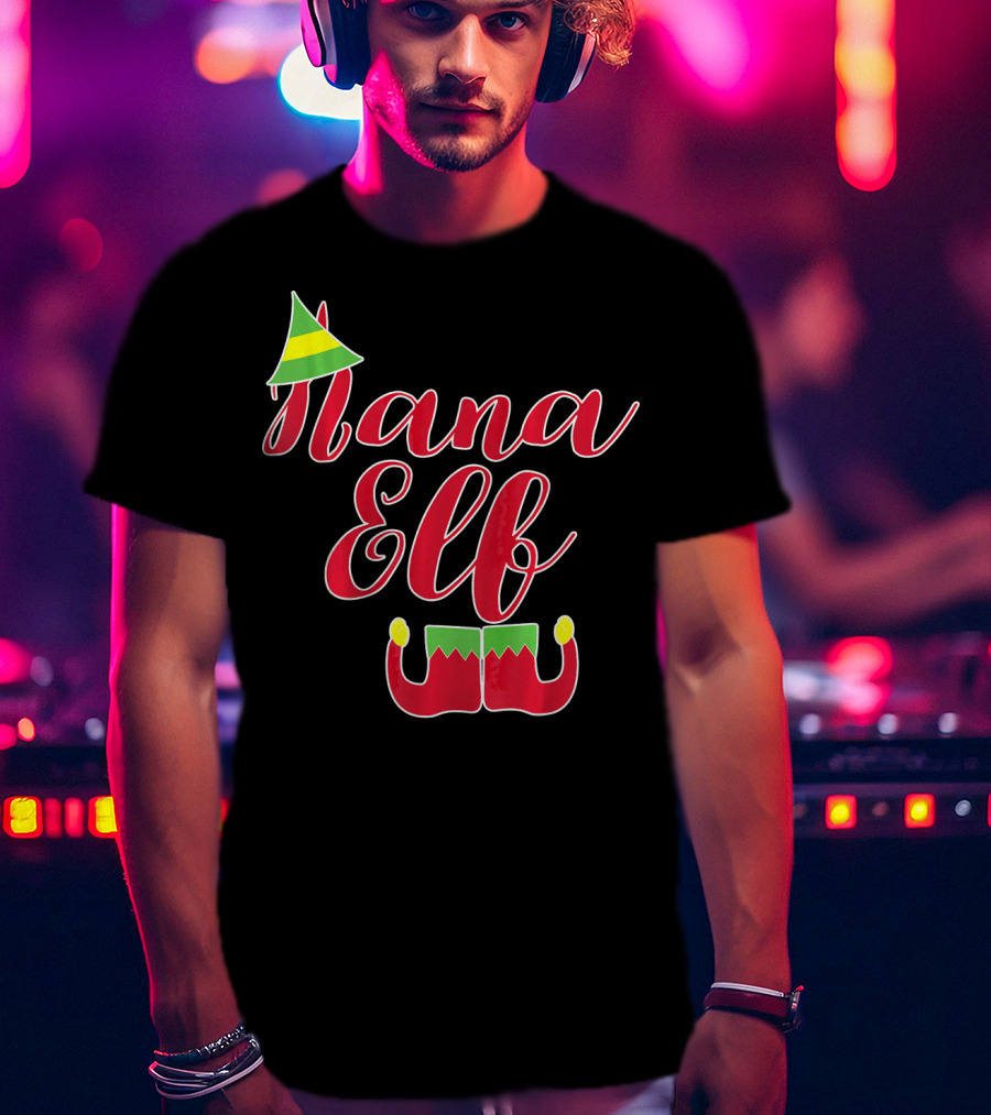 Nana Elf Funny Christmas With Elf Hat And Shoes T-Shirt