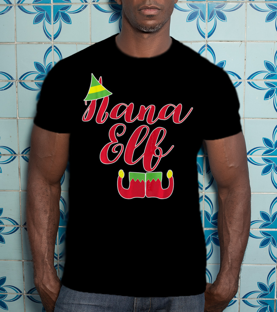 Nana Elf Funny Christmas With Elf Hat And Shoes T-Shirt