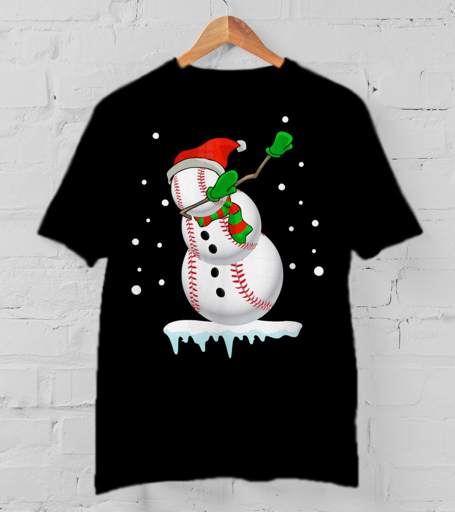 Dabbing Snowman Baseball Christmas Fun T-Shirt