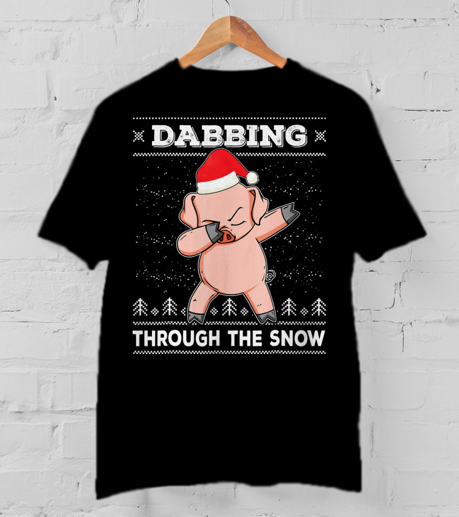 Dabbing Through The Snow Pig With Santa Hat T-Shirt