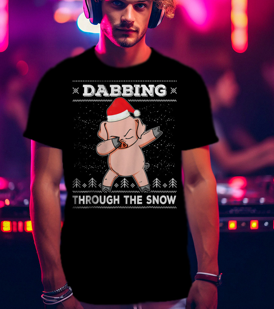 Dabbing Through The Snow Pig With Santa Hat T-Shirt