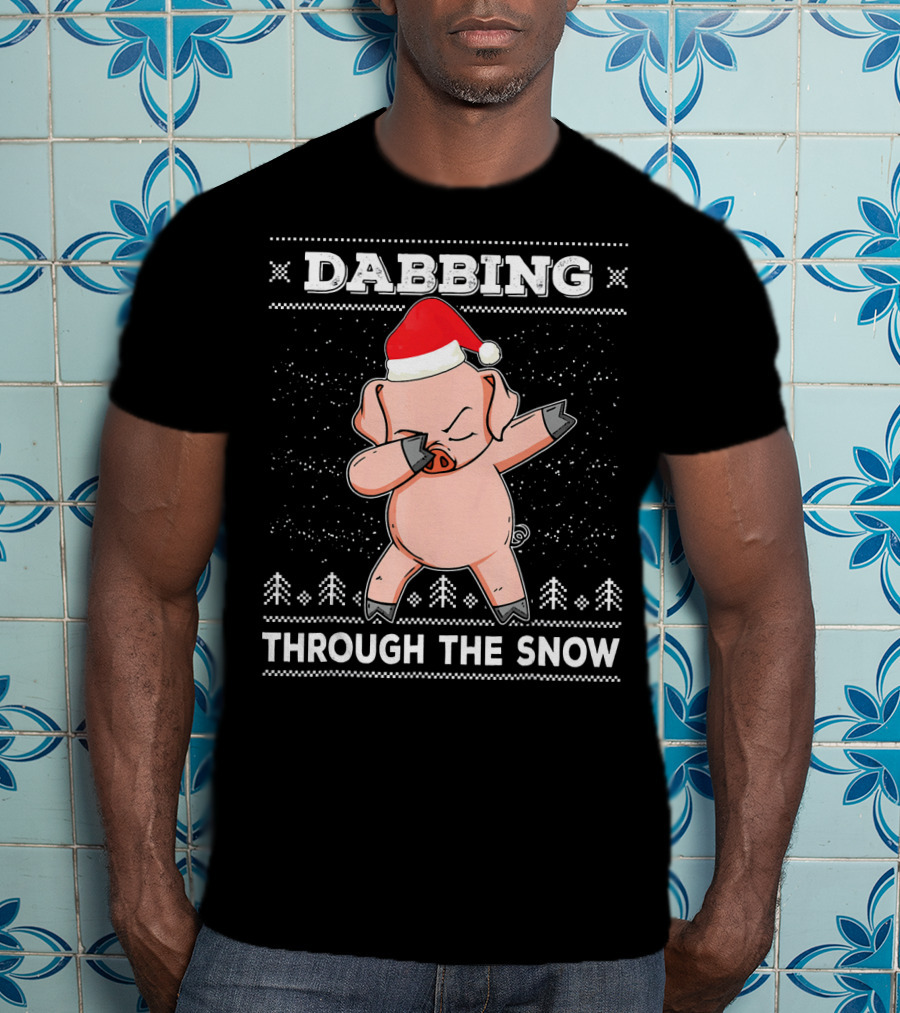 Dabbing Through The Snow Pig With Santa Hat T-Shirt