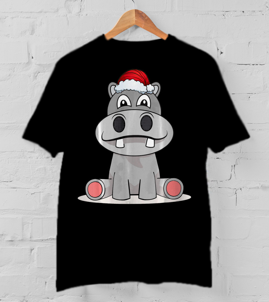 Hippopotamus Christmas Happy Hippo Santa Hat T-Shirt