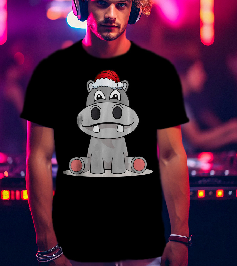 Hippopotamus Christmas Happy Hippo Santa Hat T-Shirt