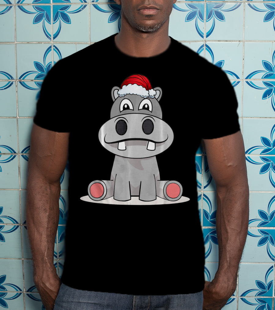 Hippopotamus Christmas Happy Hippo Santa Hat T-Shirt