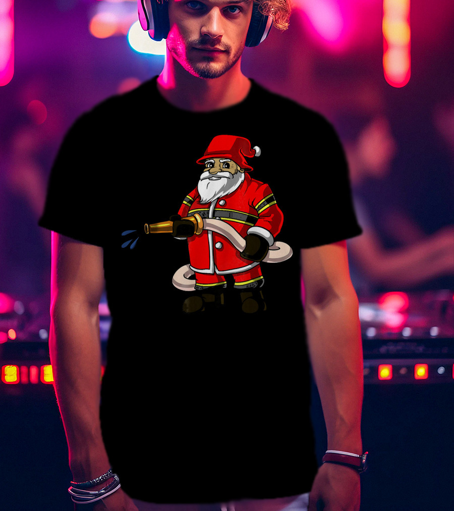 Santa Firefighter With Hose And Water Spray T-Shirt