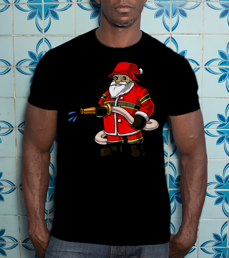 Santa Firefighter With Hose And Water Spray T-Shirt