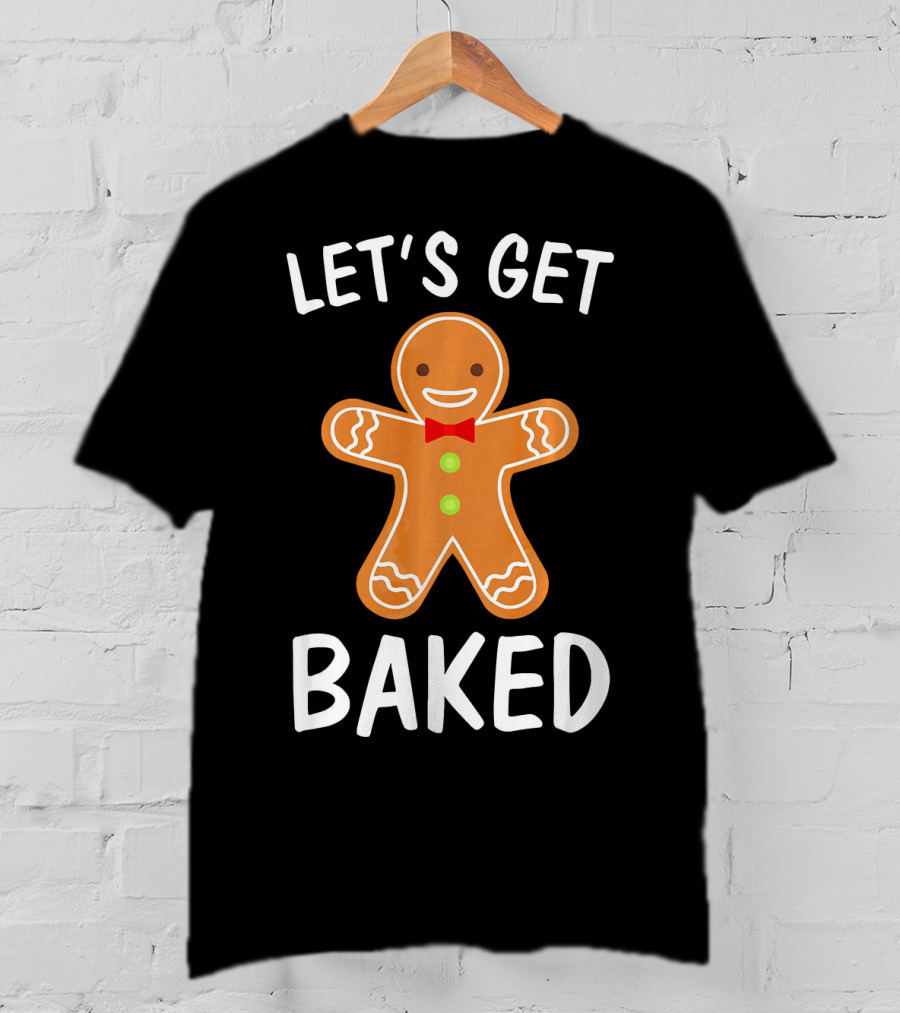 Let's Get Baked Funny Holiday Cookie Christmas Gingerbread Bow Tie T-Shirt