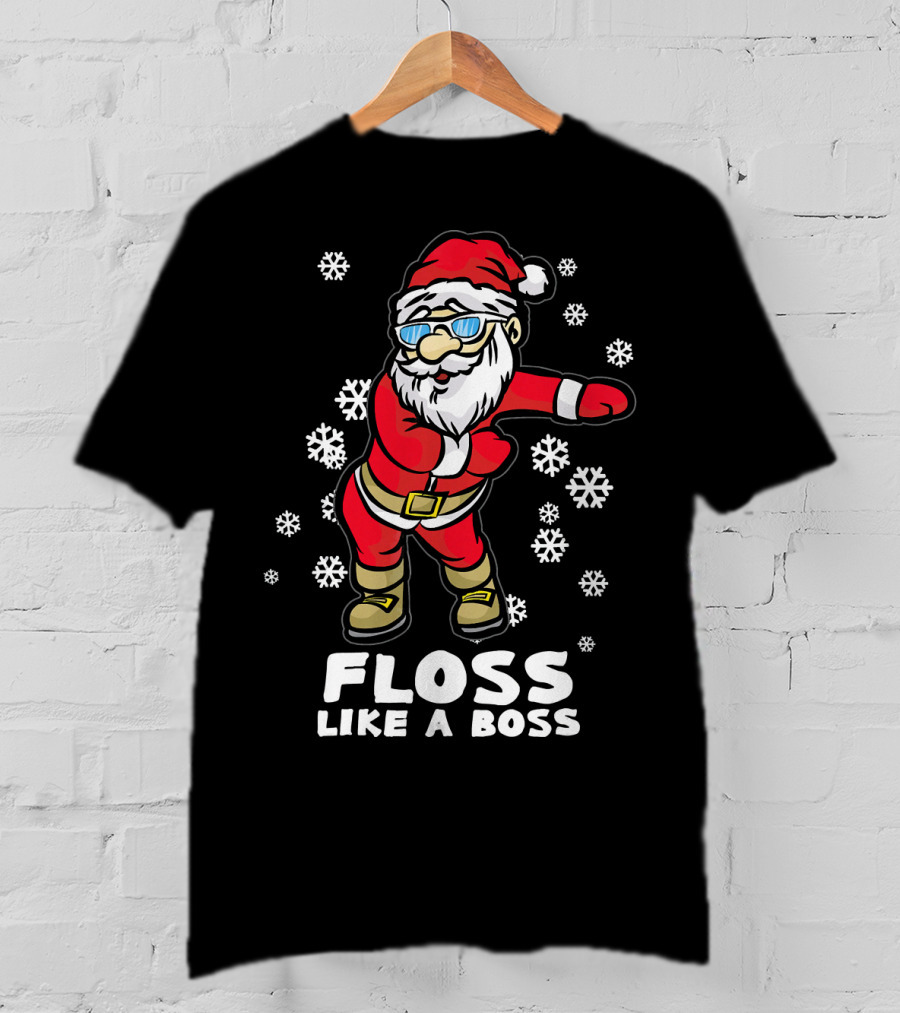 Floss Like A Boss Funny Dancing Santa Christmas Snowflakes T-Shirt