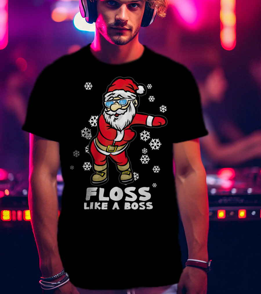 Floss Like A Boss Funny Dancing Santa Christmas Snowflakes T-Shirt