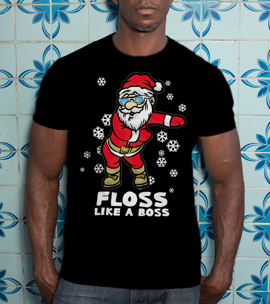 Floss Like A Boss Funny Dancing Santa Christmas Snowflakes T-Shirt
