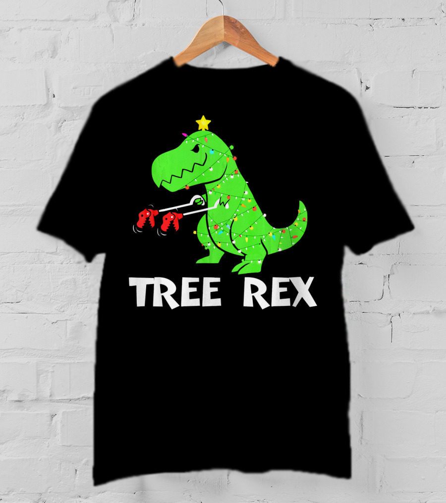 Tree Rex Funny Christmas Dinos Wrapped In Lights T-Shirt