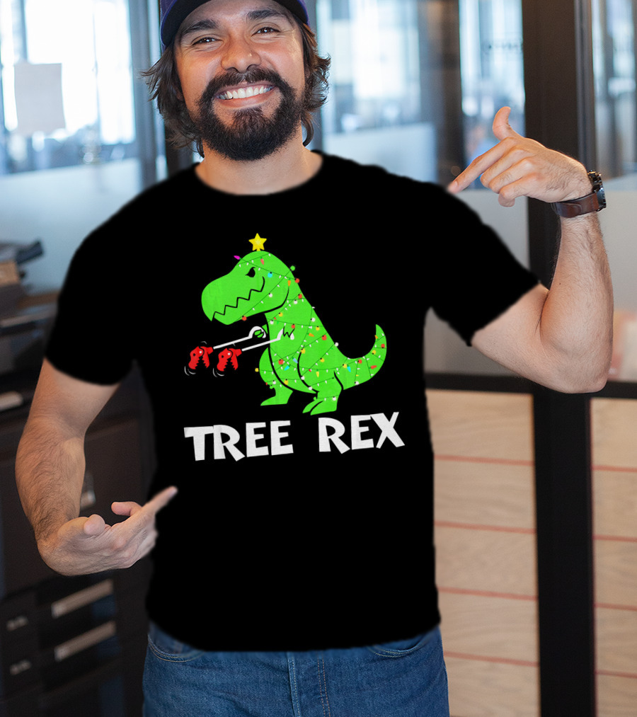 Tree Rex Funny Christmas Dinos Wrapped In Lights T-Shirt