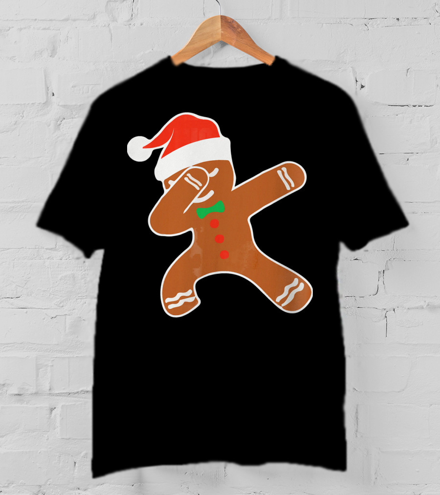 Funny Dabbing Gingerbread With Santa Hat T-Shirt