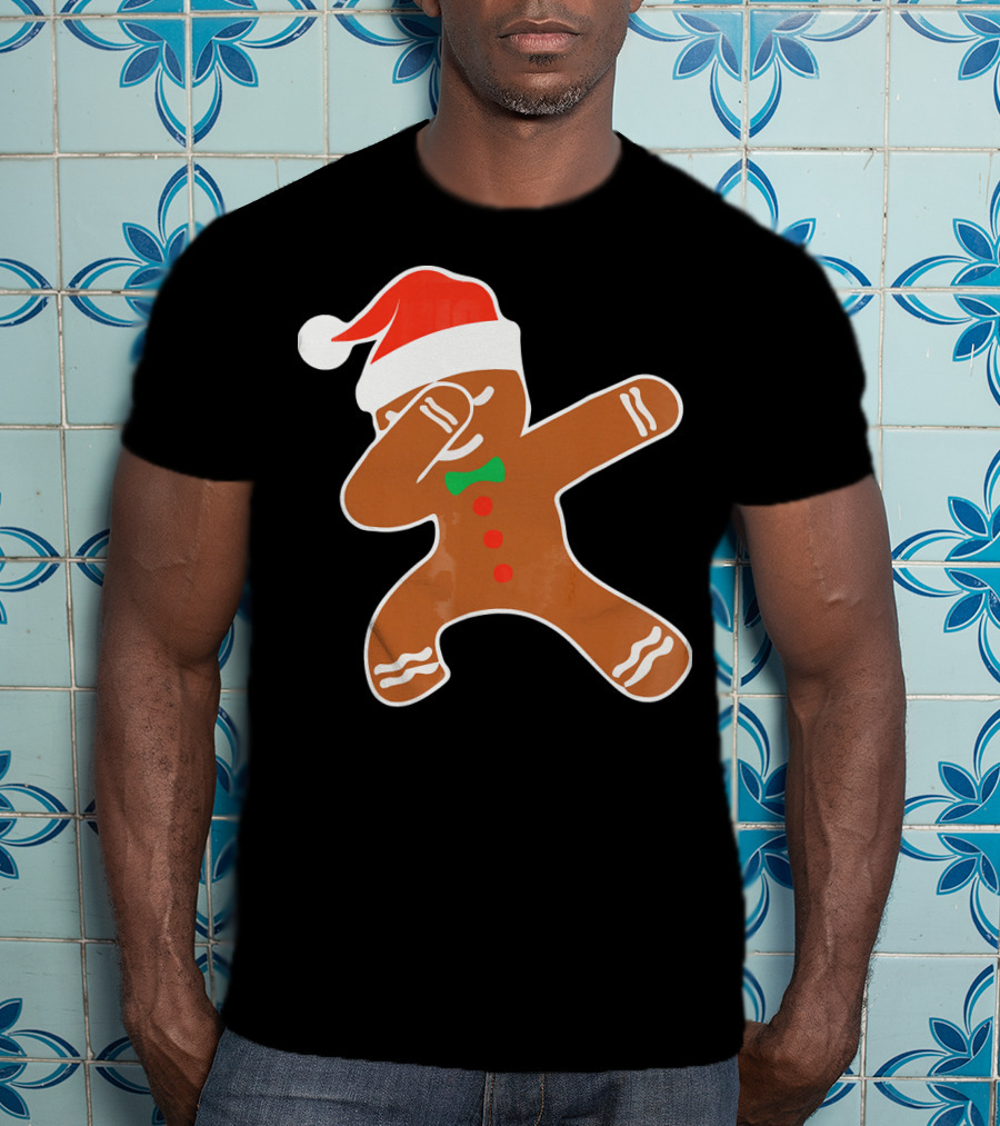 Funny Dabbing Gingerbread With Santa Hat T-Shirt
