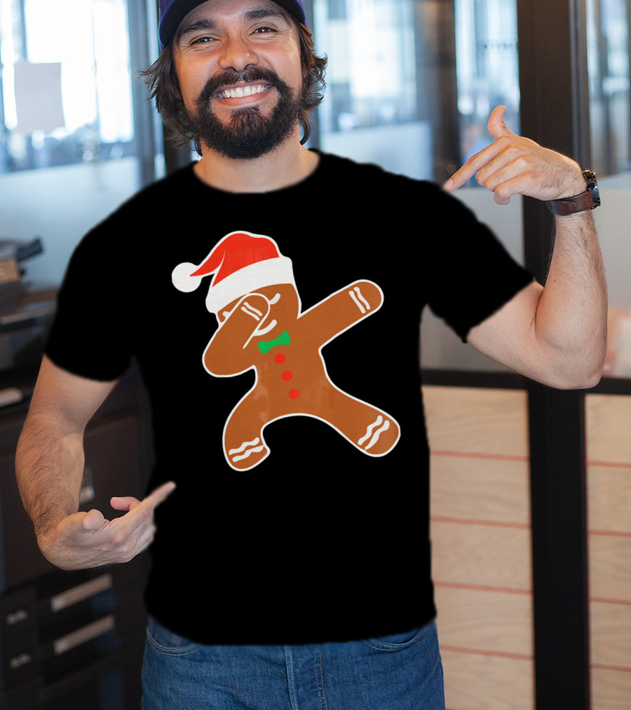 Funny Dabbing Gingerbread With Santa Hat T-Shirt